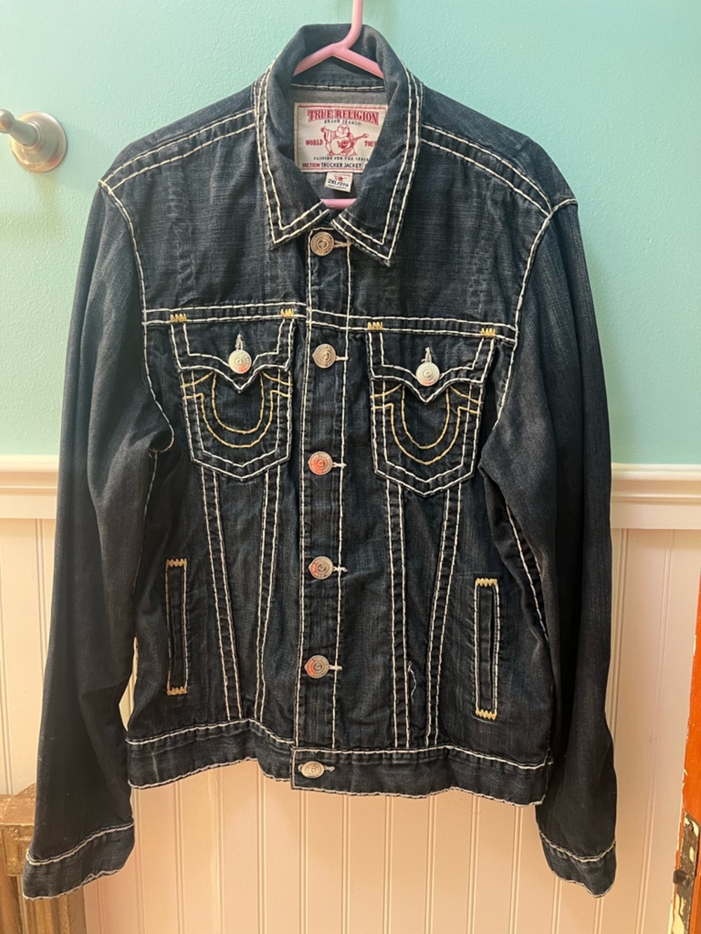 True Religion Trucker Jacket Natural Super T Indigo Denim Jacket